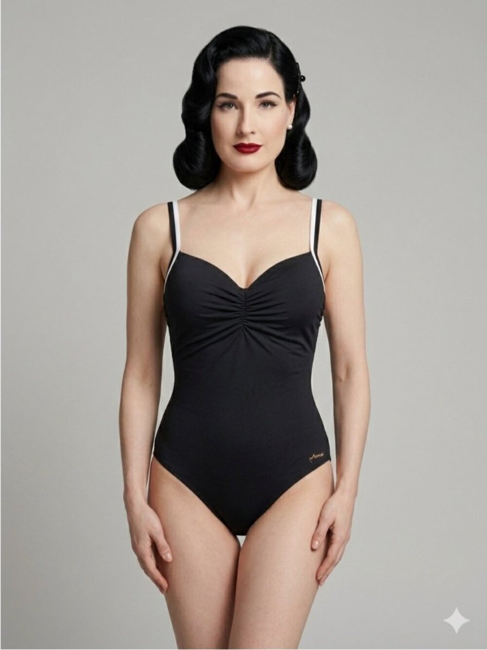 Vintage Black Swimsuit w/ Ruching at Chest - 14, made in Italy! 🇮🇹